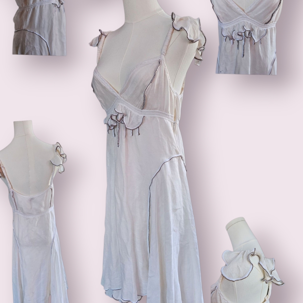 Asymmetrical White Dress with Ruffle Details